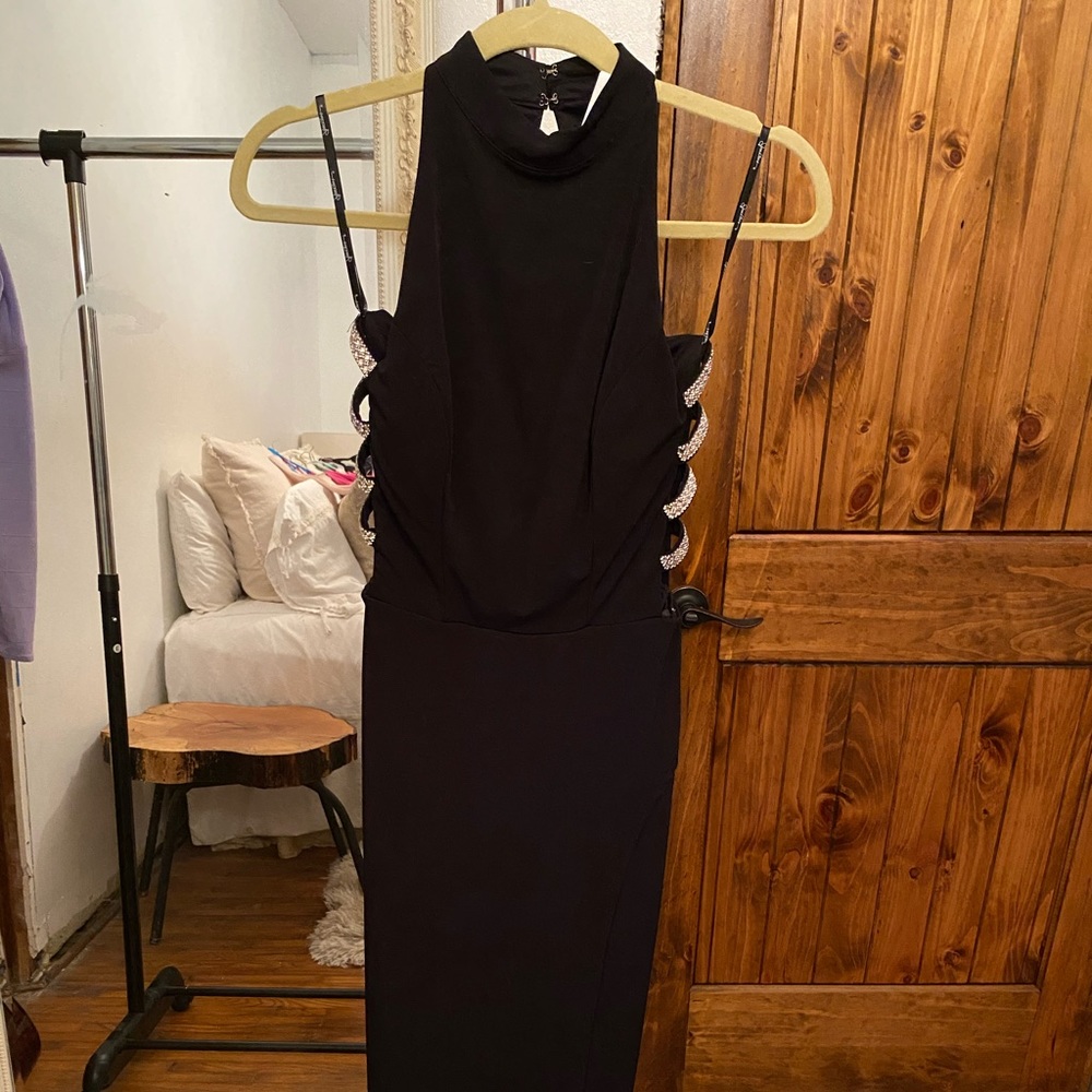 Floor length black cocktail dress